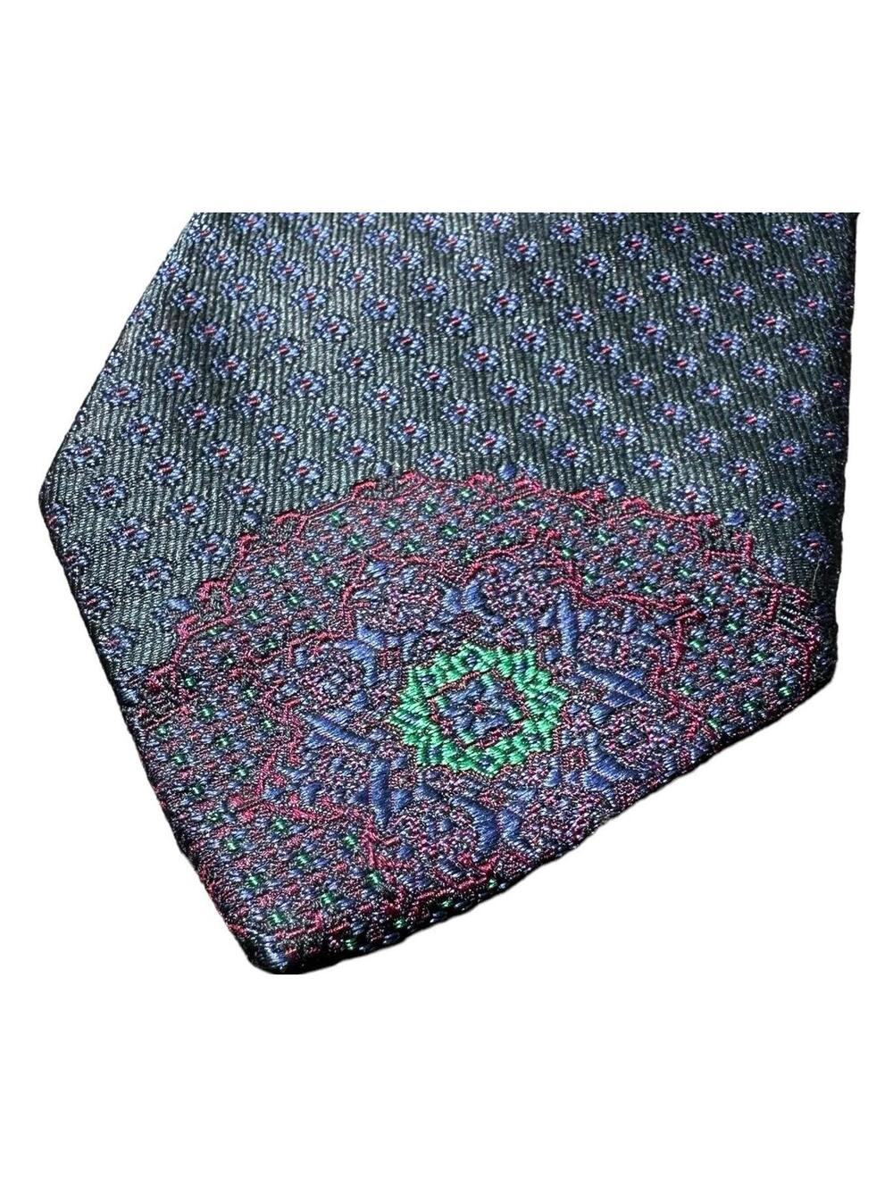 Moschino Green Blue Abstract Geometric Floral Patterned Silk Tie Luxury Necktie